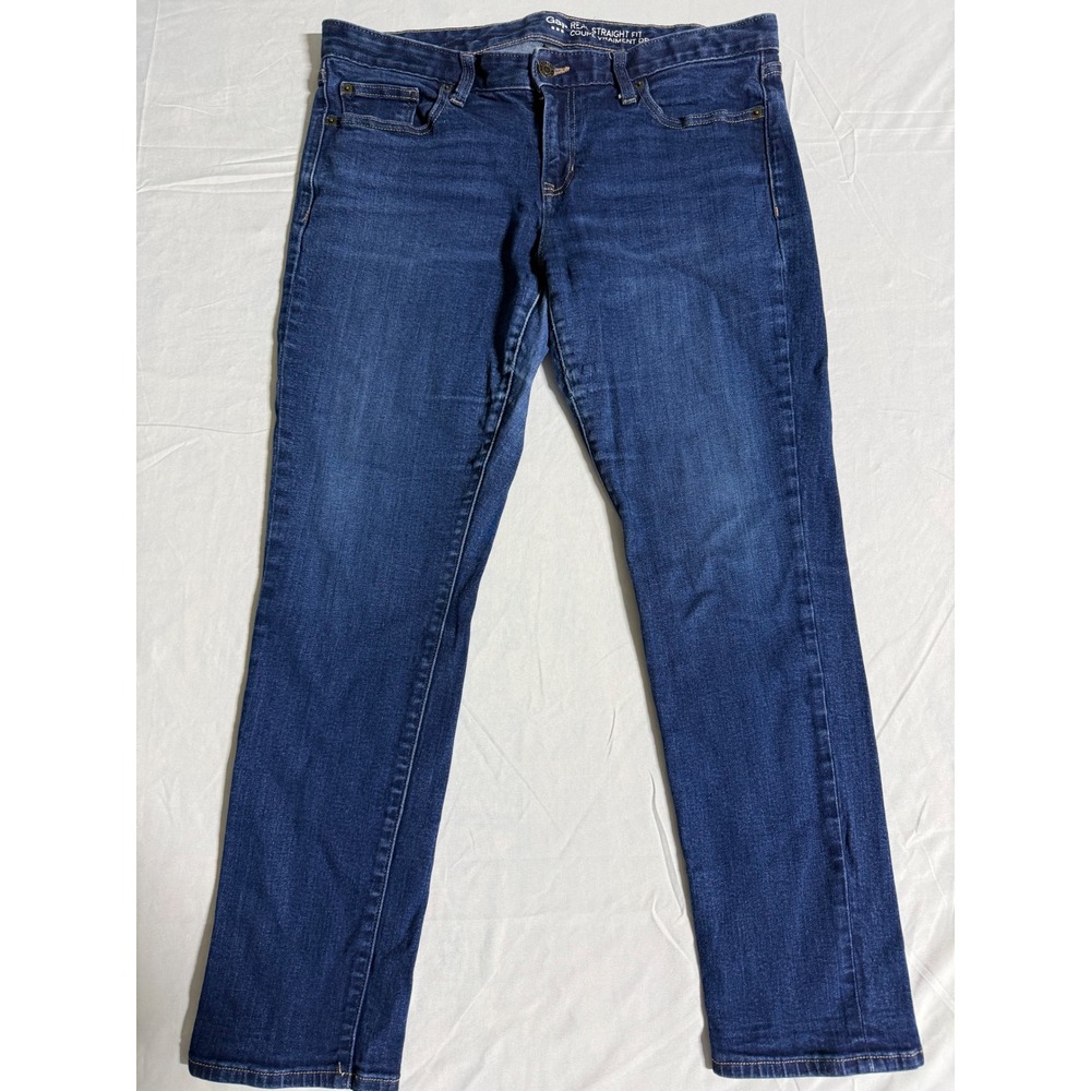 Gap Real Straight Fit Jeans Womens 12/31S Dark Wash Denim Blue Stretch Pants